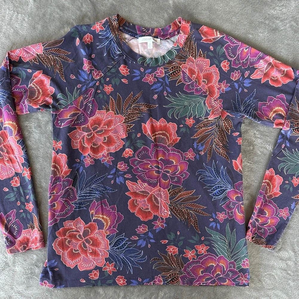 Johnny Was XS The Raglan Pajama Top Ettas Garden Floral Pima Cotton Modal LS